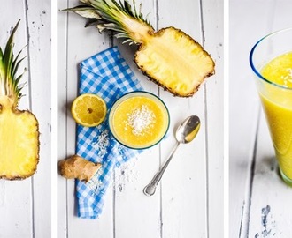 ananas + banan + imbir + kokos + cytryna + pomarańcza + mleko kokosowe