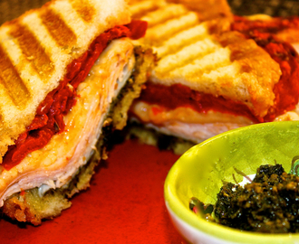 Smoked Turkey Panini with Roasted Red Peppers and Basil Pesto