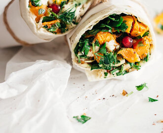 Easy Lunch Wrap with Sweet Potato, Hummus and Greens