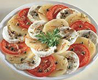 Mozzarella Galbani con patatas, tomate y anchoas