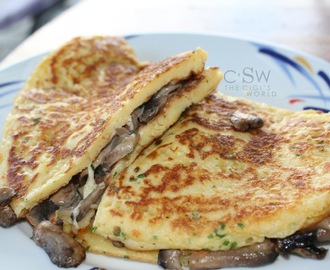 Pancake salé, fourré aux champignons de Paris et au fromage