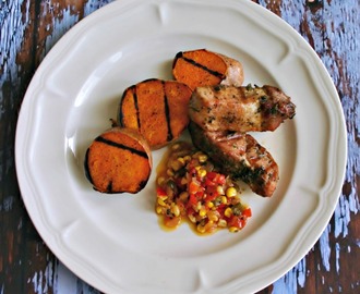 Country-Style Ribs with Grilled Sweet Potatoes & Chowchow