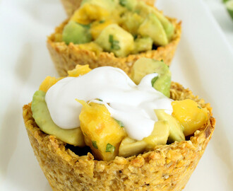 Whipped Coconut Cream Plantain Cups with Mango and Avocado