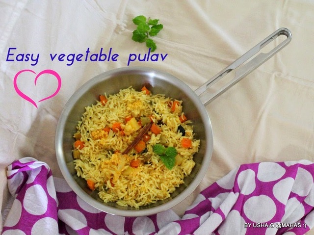 Creamy mixed vegetable pulav without Garam masala/Easy vegetable rice pulav with cream/Healthy Vegetarian pilaf recipes/South Indian Rice recipes/Vegetable pulao in rice cooker with mint/Health benefits of rice and cream/Step by step pictures