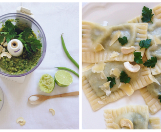 Mein veganes Pasta-Gericht für alle hungrigen Mäuler! Maultaschen mit grünen Bohnen, Cashewkernen und Limettensaft