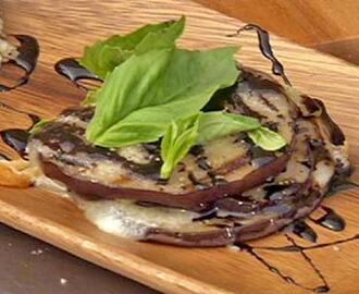 Grilled Eggplant and Manchego Cheese Salad with Fresh Basil and Balsamic-Black Pepper Glaze