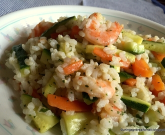 Riso con gamberi, zucchine e carote (Rice with shrimps, zucchini and carrots)