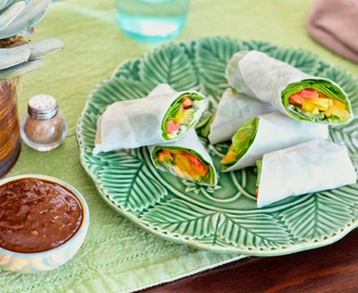 Mango Vegetable Spring Rolls with Ginger-Date Dipping Sauce