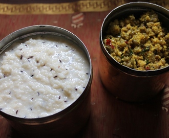 Paal Kanji with Cherupayar Thoran / Rice & Milk Porridge with Green Gram (Thoran) Cooked in a Spicy Coconut Masala