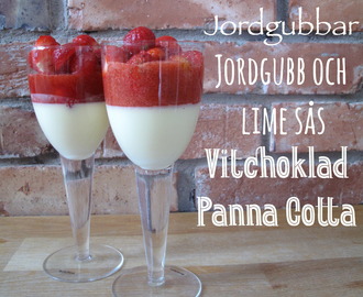 Vitchoklad pannacotta med jordgubb och limesås