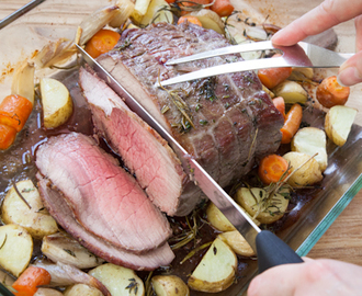 Roast beef with herbs and vegetables