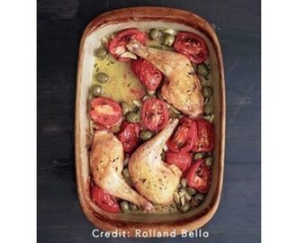 Saucy Baked Chicken Legs with Olives and Tomatoes