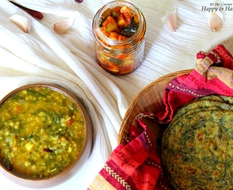Wholesome Indian Meal {Aloo-Palak Paratha, Palak Dal & Quick Aam Achar}