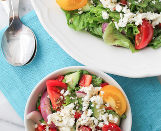Easy Greek Salad with Minted Lemon Dressing