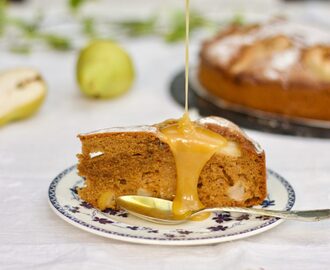 Pretty Pear and Ginger Cake with Salted Toffee Sauce