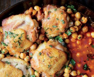 Pan-Roasted Chicken with Harissa Chickpeas recipe | Epicurious.com