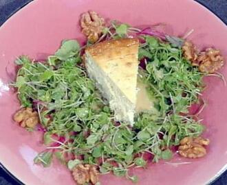 Blue Cheese Cheesecake with Baby Greens, Candied Walnuts and a Pear Vinaigrette