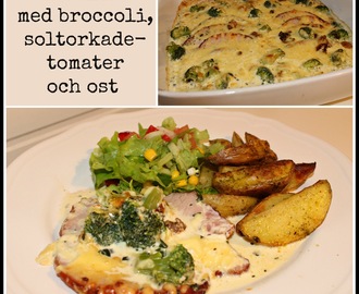 Kassler med broccoli, soltorkade tomater och ost