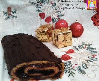 Tronchetto di Natale con Cioccolato e Confettura di Ciliegie