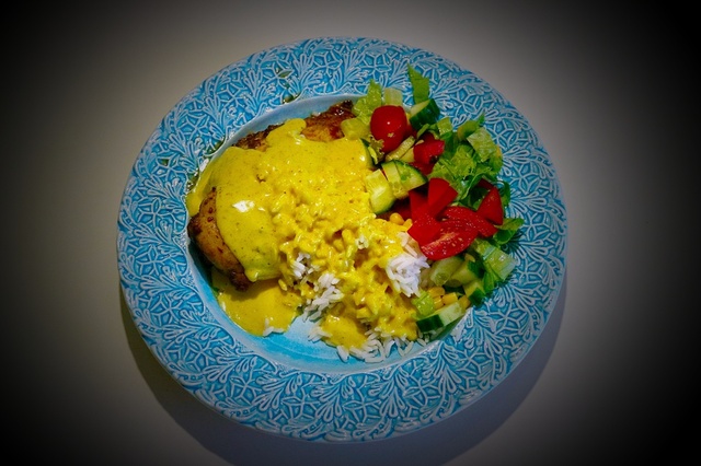 Ugnsstekt kycklingfilé med currysås