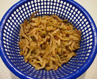Stir-fried sze chuan cai with pork belly