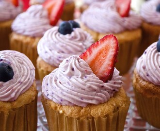 Angel Food Cupcakes with Mixed Berry Whipped Cream Frosting