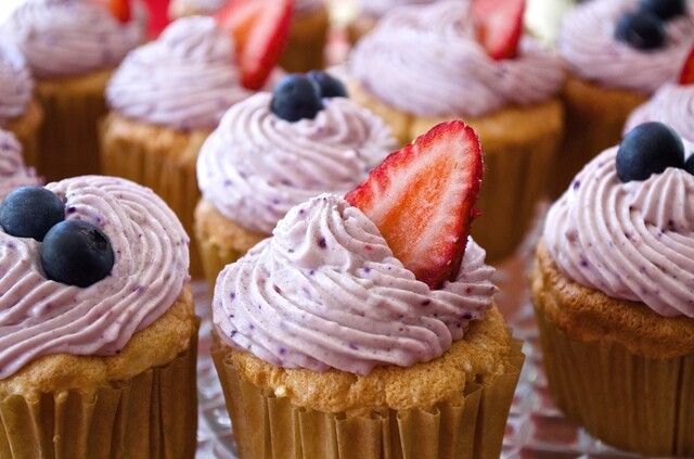 Angel Food Cupcakes with Mixed Berry Whipped Cream Frosting