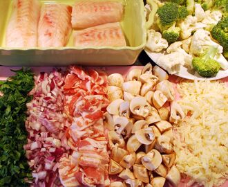 Torsk med bacon- & champinjonröra samt broccoli- & blomkålsmos – LCHF