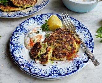 Gluten-Free Veggie Snack: Courgette & Feta Cheese Fritters with Chilli Mint Yogurt Dip