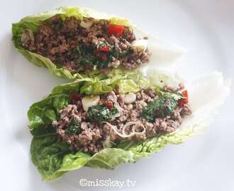 Thailändische Salat Wraps mit scharfem Rinderhack (Paleo/Low Carb)