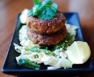 Fishcakes with Cabbage, Green Bean and Feta Salad