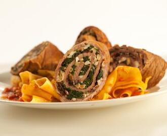 Spinach Stuffed Braciole in a Sunday Sauce with Pappardelle