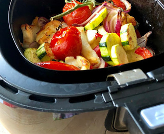 Airfryer Roasted Mediterranean Vegetables with Halloumi Cheese
