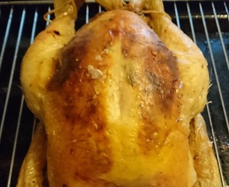 Garlic butter roast chicken stuffed with chilli chickpeas and patatas aioli
