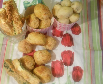 finger food: pallotte alle olive,stick di zucchine,palline di pane e pesce