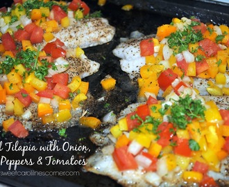 Baked Tilapia with Onion, Bell Peppers & Tomatoes