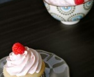 Almond Cupcakes with Fresh Raspberry Frosting