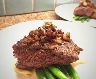 Beef Fillet with Dijon Mustard Mayo & Caramelized Onions