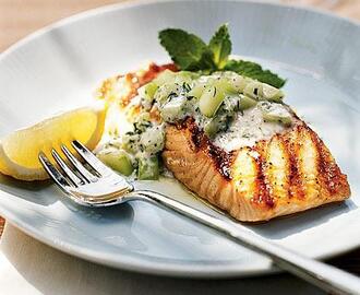 GRILLED SALMON WITH MINTED CUCUMBER SAUCE