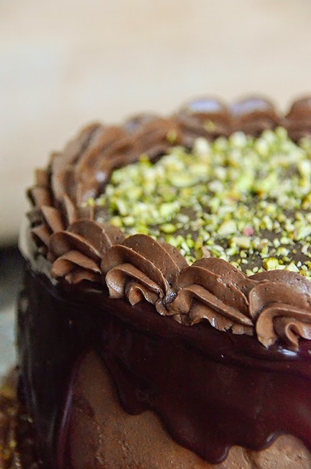 Chocolate and Pistachio Layer Cake