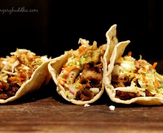 Pulled Pork Tacos with Hard Cider Barbecue Sauce and Apple Slaw