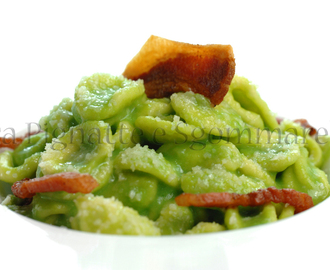 Le mie ricette - Orecchiette con crema di broccolo siciliano, pecorino romano e guanciale croccante