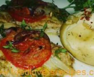 DENZY’S TOMATO ONION AND THYME OVEN BAKED SNOEK