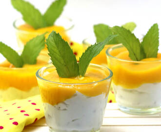 Low Carb Quark Dessert im Glas mit Mango und Walnüssen
