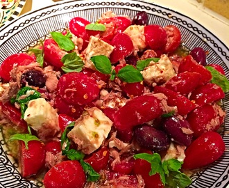 tomato salad with feta cheese and basil