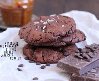 Nutella & Salted Caramel Stuffed Double Chocolate Chip Cookies