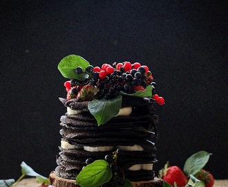 Chocolate Oatmeal Crepe Cake with Wild Grapes, Berries, and Bananas + A Turning of Age