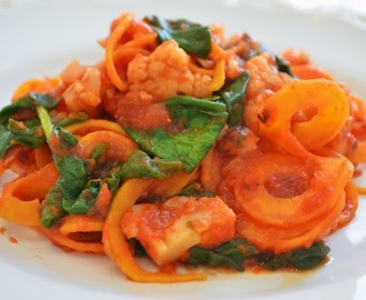 Sweet Potato Noodles with Cauliflower and Spinach