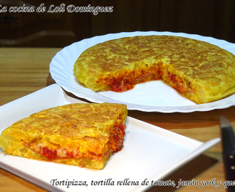 Tortipizza, tortilla rellena de tomate, jamón york y queso