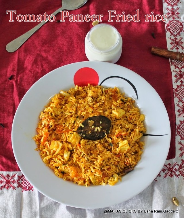 spicy paneer tomato fried rice/Easy paneer fried rice with tomato/Left over rice recipes/Easy vegetarian rice recipes/one pot meals/lunch box recipes/step by step pictures/Pan